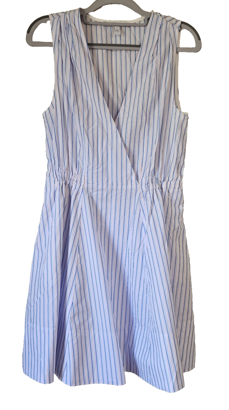 NWT Derek Lam 10 Crosby Striped Wrap Fit Flare Dress Blue Pink Size 4